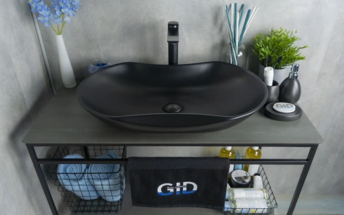 Раковина керамическая Gid Lago 53333 70х40 накладная цвет черный без отверстий под смеситель - фото 5