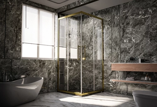 Душевой уголок Veconi Premium Trento PTC20-G-9090-01-C4 90х90 стекло прозрачное профиль золото без поддона