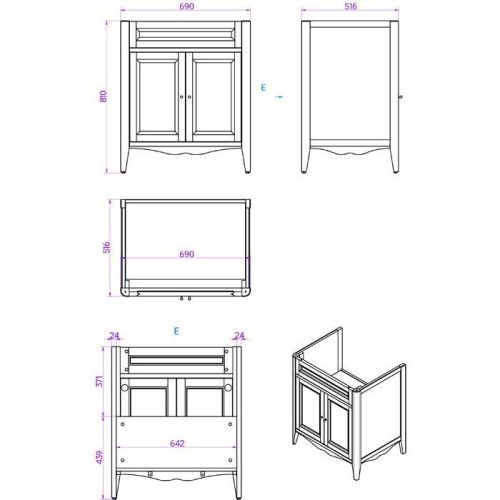 Тумба с раковиной TW collection Veronica NUOVO VER2073-B+AR834bi*1 комплект 70х50 цвет белый - фото 2