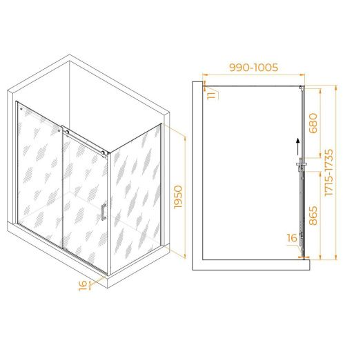 Душевой уголок RGW Tornado 02074470-11 170х100 стекло прозрачное профиль хром без поддона - фото 2