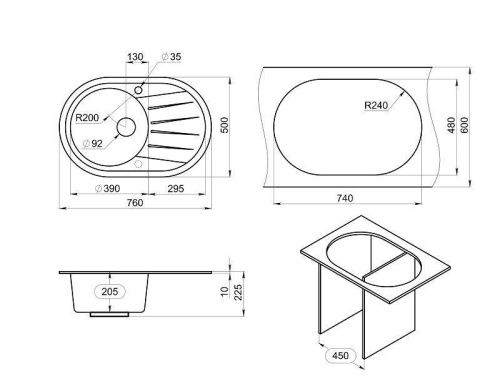 Кухонная мойка Granula Стандарт 7601, БАЗАЛЬТ 75х50 цвет серый поверхность матовая - фото 2