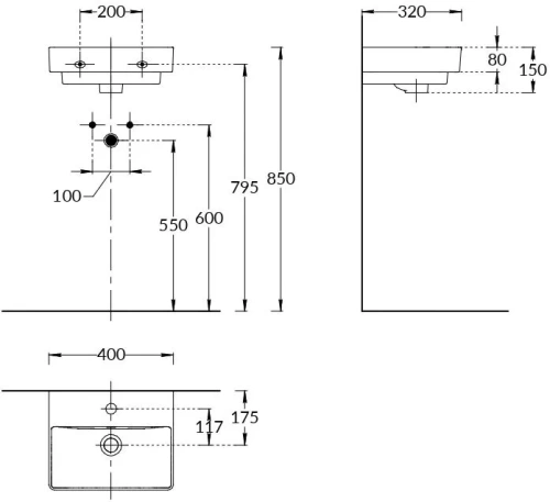 Раковина керамическая Kerama Marazzi PRO PROR.wb.40 40х30 подвесная цвет белый 1 отверстие под смеситель - фото 2