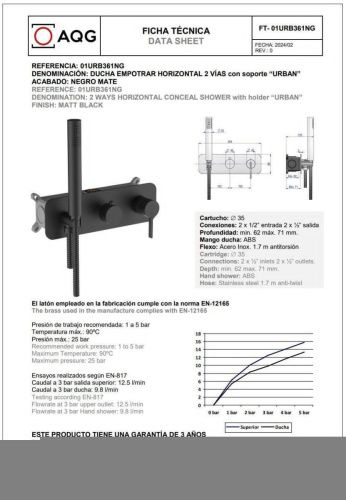 Душевая система AQG Urban 19URBER23105 встраиваемая в стену цвет черный - фото 2