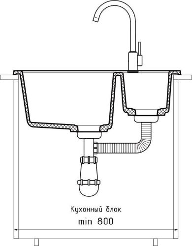 Кухонная мойка Granfest Quadro Q-610K черный 60х50 цвет черный поверхность матовая - фото 4