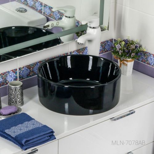 Раковина из сантехнического фарфора Melana 7078AB-805 40х40 накладная цвет черный без отверстий под смеситель - фото 3