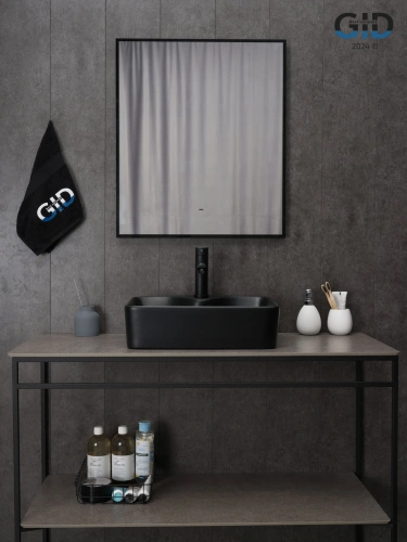 Раковина керамическая Gid Geométrico 53373 50х40 накладная цвет черный 1 отверстие под смеситель - фото 4