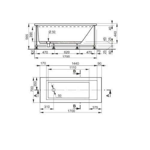 Ванна акриловая Veedi Anica 13017070 170х70 пристенная прямоугольная без каркаса - фото 2