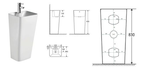 Раковина из сантехнического фарфора Cerutti SPA CT7830 40х40 напольная цвет белый 1 отверстие под смеситель - фото 3