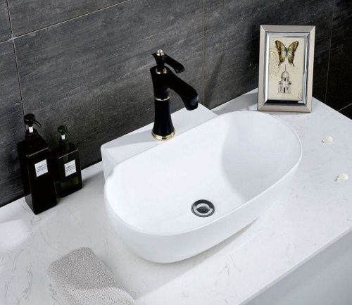 Раковина из сантехнического фаянса CeramaLux 9234 60х40 накладная цвет белый 1 отверстие под смеситель - фото 5