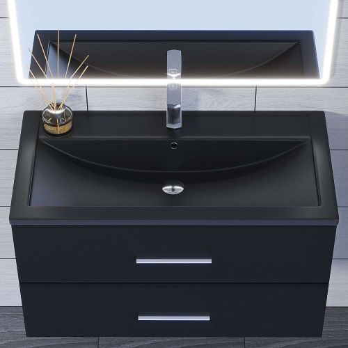 Раковина из искусственного камня Uperwood Foster Quartz 291030043 90х50 полувстраиваемая цвет черный - фото 4