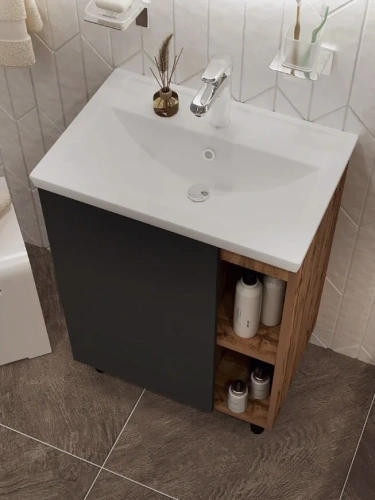 Тумба с раковиной 1MarKa Orlan Ц0000026840 60х40 напольная цвет черный - фото 3