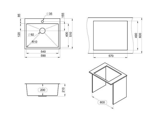 Кухонная мойка Granula 5951, СТАЛЬ САТИН 60х50 цвет нержавеющая сталь поверхность матовая - фото 3