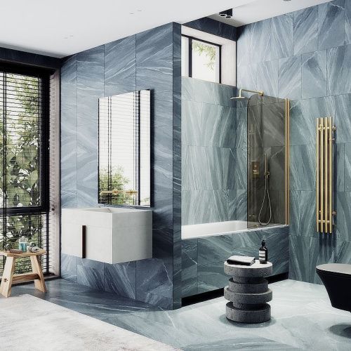 Душевая шторка на ванну Maybah Glass MGV-622-3 80х140 стекло тонированное профиль золото ориентация универсальная - фото 2