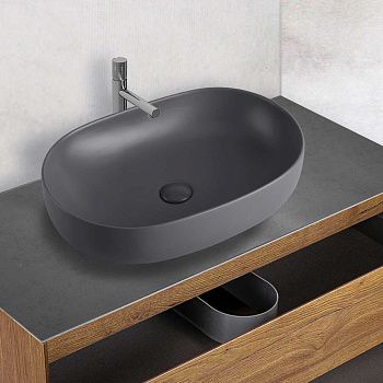 Раковина из сантехнического фарфора Vincea VBS-113MA 60х40 накладная цвет черный без отверстий под смеситель