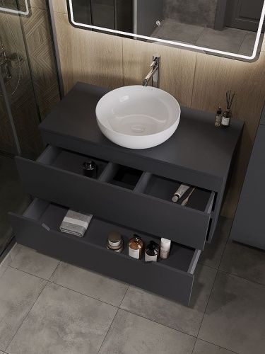 Тумба с раковиной Orange Line Li-100TugMDF+B07-420W 100х50 цвет серый - фото 4