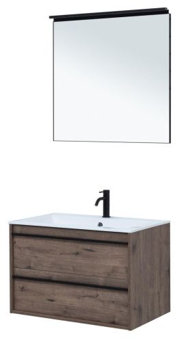 Комплект мебели: тумба с раковиной + зеркало Aquanet Lino 00271956 80х50 подвесной цвет коричневый - фото 5