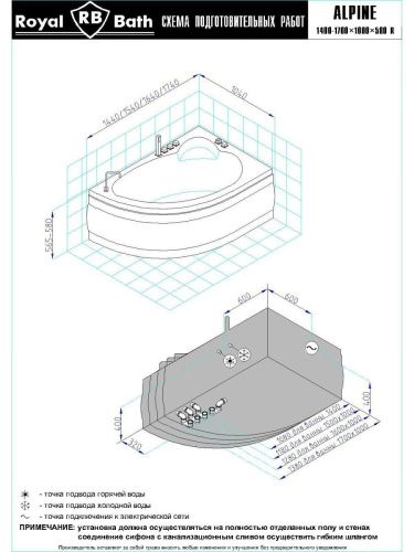 Ванна акриловая гидромассажная Royal Bath ALPINE RB819102DL-R 170х100 пристенная асимметричная с каркасом - фото 3