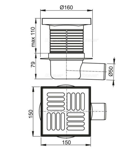 Душевой трап Alcadrain APV5411 15х15 хром - фото 2