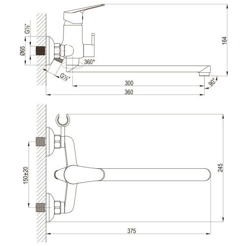 Смеситель для ванны LeMark Partner LM6551C настенный хром - фото 2