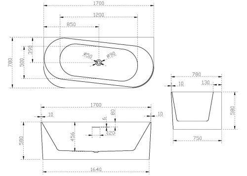 Ванна акриловая Abber AB9494-1.7 170х80 пристенная овальная с каркасом - фото 5