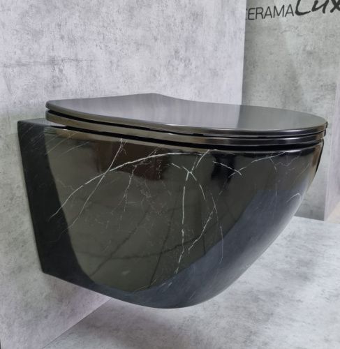 Унитаз подвесной CeramaLux 2212BM черный с сиденьем микролифт каскадный смыв - фото 3