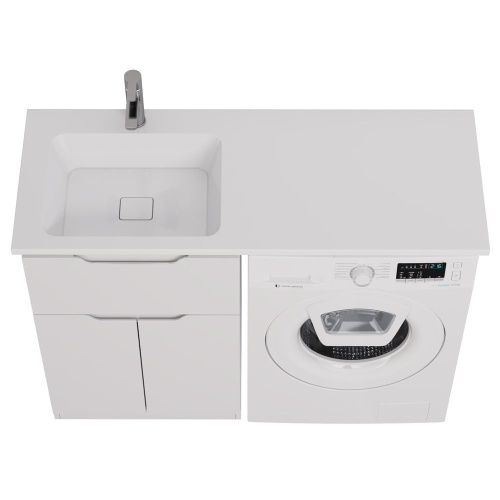 Раковина из искусственного камня Dreja Wing 100120L 120х50 подвесная цвет белый 1 отверстие под смеситель - фото 4