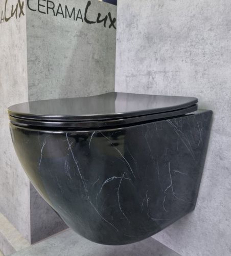 Унитаз подвесной CeramaLux 2212BM черный с сиденьем микролифт каскадный смыв - фото 2