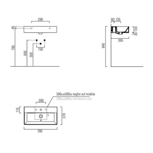 Раковина из сантехнического фаянса GSI Kube X 9455111_УЦ 70х40 подвесная цвет белый 1 отверстие под смеситель - фото 4