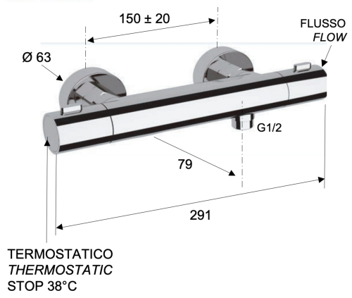 Смеситель для душа Remer Elegance EQ31 настенный хром с термостатом - фото 2
