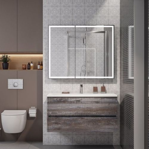 Зеркало-шкаф Art&Max TECHNO AM-Tec-1000-800-2D-F-Nero 100х80 подвесной цвет черный