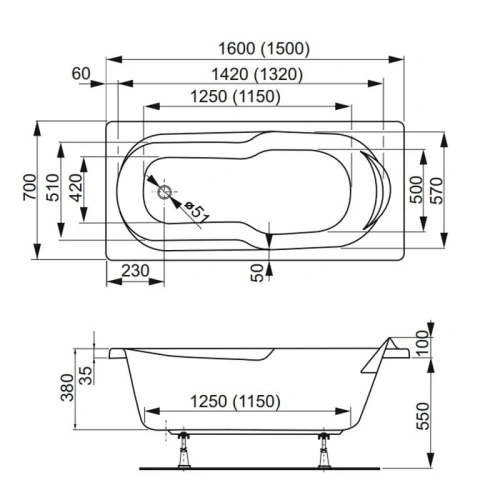 Ванна акриловая Vagnerplast Nymfa VPBA157NYM2E-04 150х70 пристенная прямоугольная без каркаса - фото 2