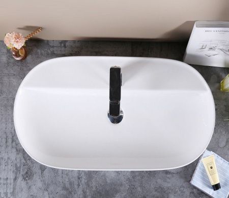 Раковина из сантехнического фаянса CeramaLux D1347 80х40 накладная цвет белый 1 отверстие под смеситель