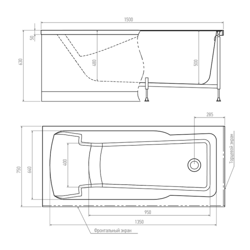 Ванна акриловая гидромассажная Timo HELLA HELLA1575-KT15-SPV1505-T-CM-T-BM-T-CT 150х75 пристенная прямоугольная с каркасом - фото 2