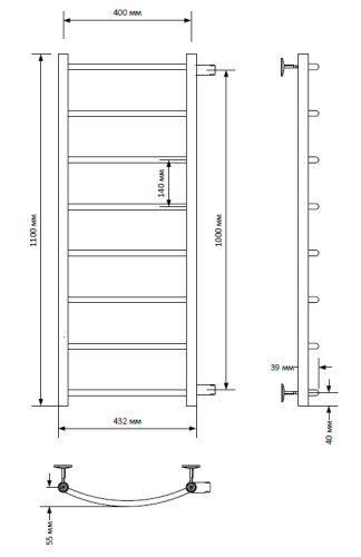 Полотенцесушитель водяной Indigo Arc LASW110-40-б/п-100 50х110 хром - фото 5