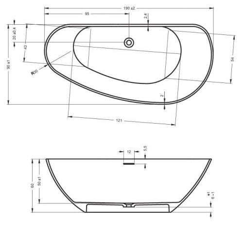 Ванна из искусственного камня Riho GRANADA B122001105 190х90 отдельностоящая асимметричная - фото 2