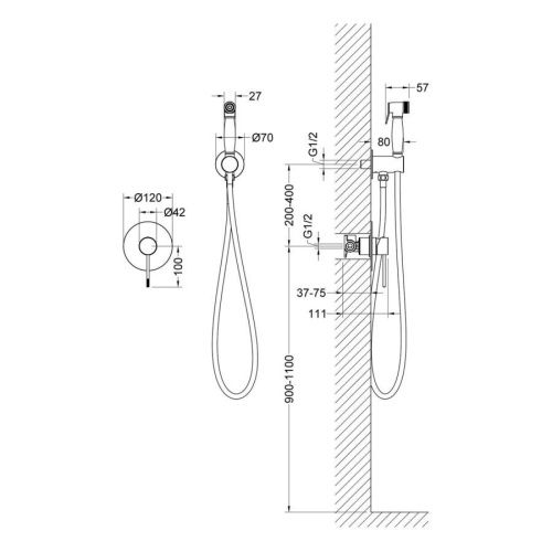 Смеситель с гигиеническим душем Timo Saona 2389/18SM встраиваемый в стену вороненая сталь - фото 2