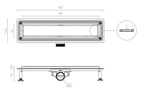 Душевой лоток Ctesi WAY LINE BK4024040 70х15 хром - фото 2