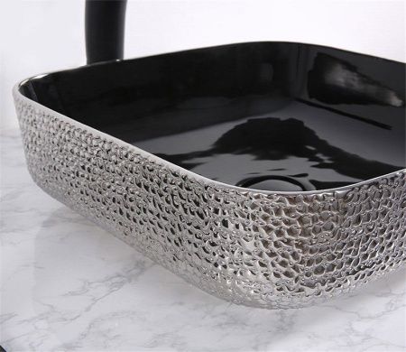 Раковина из сантехнического фаянса CeramaLux D1303H020 40х40 накладная цвет черный без отверстий под смеситель