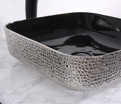 Раковина из сантехнического фаянса CeramaLux D1303H020 40х40 накладная цвет черный без отверстий под смеситель - фото 2