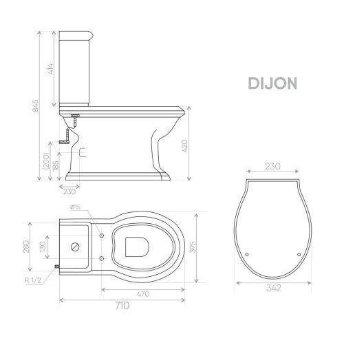 Унитаз напольный с бачком Creo Сeramique DIJON COMBO-DI1001N белый с сиденьем с микролифт каскадный смыв - фото 5