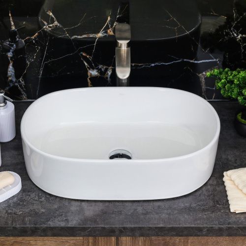 Раковина из сантехнического фарфора Melana 852-805 60х40 накладная цвет белый без отверстий под смеситель - фото 3