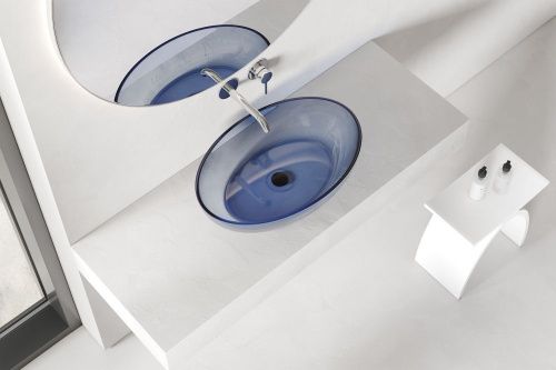 Раковина из полиэфирной смолы Abber Kristall AT2801Saphir 60х40 накладная цвет синий без отверстий под смеситель - фото 3