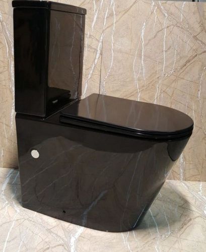 Унитаз напольный с бачком CeramaLux 2178-18 черный с сиденьем микролифт безободковый каскадный смыв - фото 3