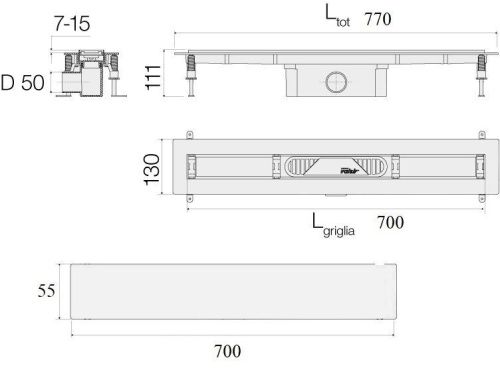 Душевой лоток Valsir Linea KIT LINEA 700 70х5 хром - фото 2