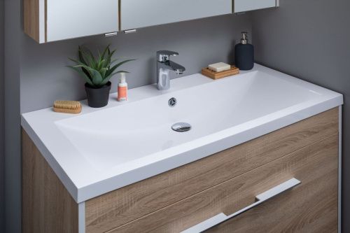 Раковина из искусственного камня Aquanet Нота NEW 00204096 100х50 полувстраиваемая цвет белый 1 отверстие под смеситель - фото 5