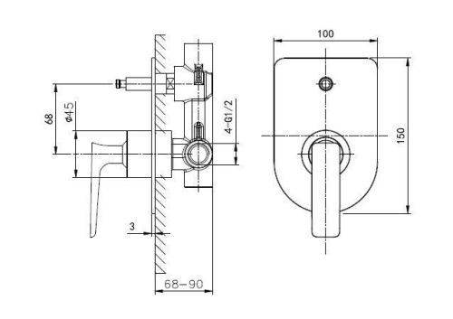 Смеситель для ванны Wonzon & Woghand Shark WW-483700-CR встраиваемый в стену хром - фото 2