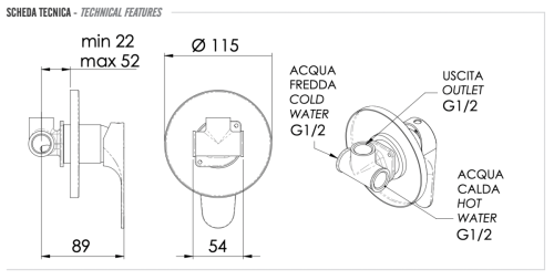 Смеситель для душа Remer Class Line L30 встраиваемый в стену хром - фото 2