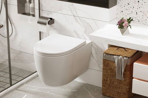 Унитаз подвесной Abber Bequem AC1105P белый с сиденьем микролифт импульсный смыв - фото 2