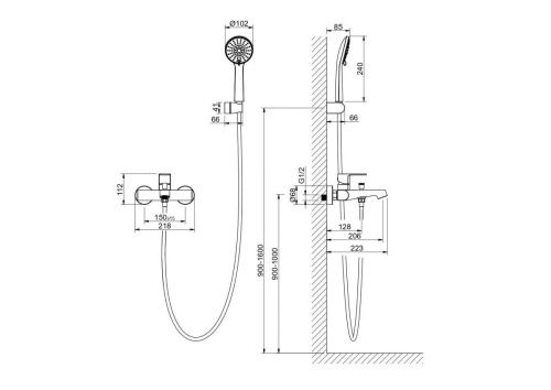 Смеситель для ванны Aquatek ОБЕРОН AQ1249MB настенный черный - фото 4