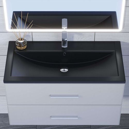 Раковина из искусственного камня Uperwood Foster Quartz 291030042 90х50 полувстраиваемая цвет черный - фото 4